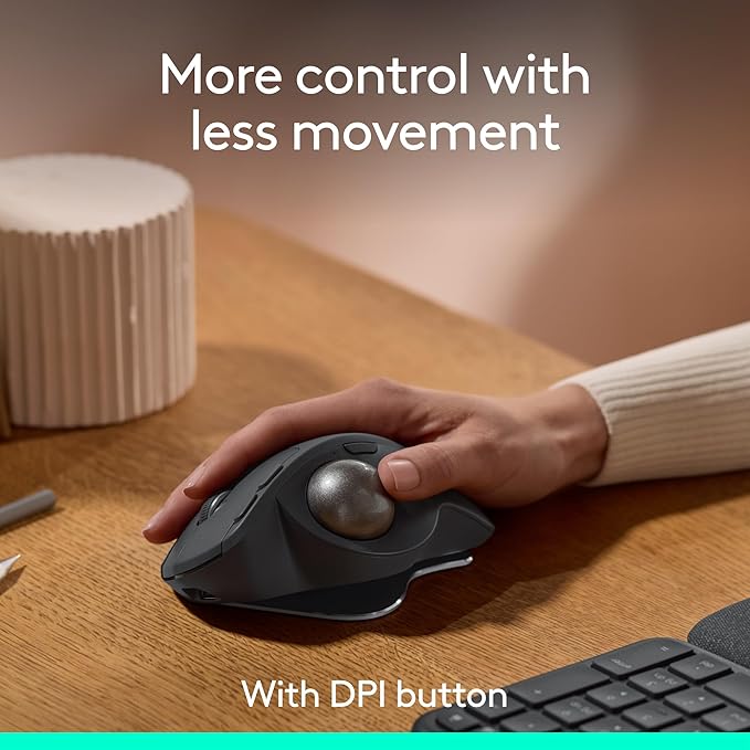 Logitech MX Ergo S Advanced Wireless Trackball Mouse USB-C Rechargeable Wireless Ergonomic Mouse with Bluetooth and Encrypted Dongle 6 Programmable Buttons for PC/Mac - Graphite (Renewed)