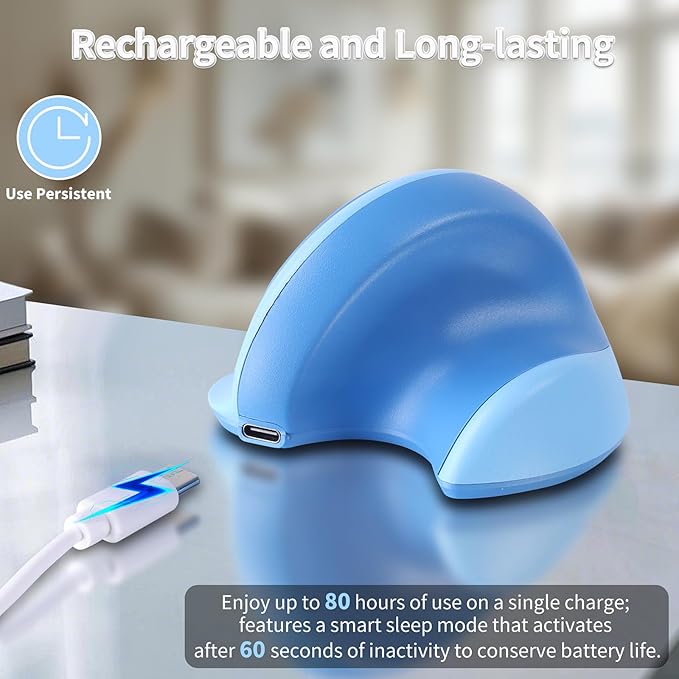Mini Ergonomic Mouse for Small HandsDual-Mode Wireless Bluetooth Vertical Mouse - Rechargeable Silent Multi-Device Connection Ideal for Laptops and Desktops (Blue)