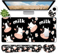 JVGFYNKL Large Gaming Mouse Pad Set Ergonomic Memory Foam Keyboard Wrist Rest Support + Mouse Wrist Rest + Extended Desk Mat with Non-Slip Rubber Base Cute Milk Cow Pattern Black Desk Pad