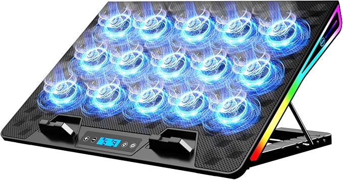 KeiBn Laptop Cooling Pad Gaming Laptop Fan Cooling Pad with 15 Quiet Fans RGB Laptop Cooler for 10-17.3 Inch 4 Height Stands 2 USB Ports - Blue