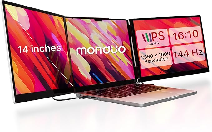 14 Pro Triple Laptop Glass Screen Extender Dual 14 2k Portable Monitors 144Hz 100% DCI-P3 500 Nits Aluminum Finish for 14 MacBook Pro &amp Windows for Gaming Creators &amp Professional