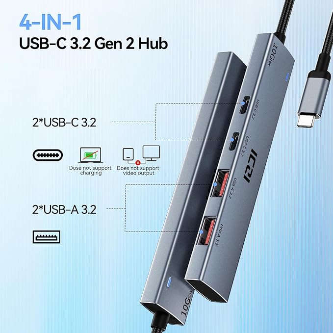 ICZI USB C 3.2 HUB &amp USB 3.0 Hub 4-Port Data USB Hub with 4ft Long Cable USB Splitter Adapter for MacBook Mac mini Surface Pro XPS Laptop PC Flash Drive Mobile HDD