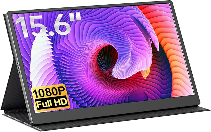 cocopar Portable Monitor 15.6 Inch 1080P FHD 60Hz 60% sRGB Travel Monitor with Speaker HDMI USB-C Second Screen for Laptop MacBook Surface PC Xbox PS4/5 VESA Mountable with Full Cover Stand