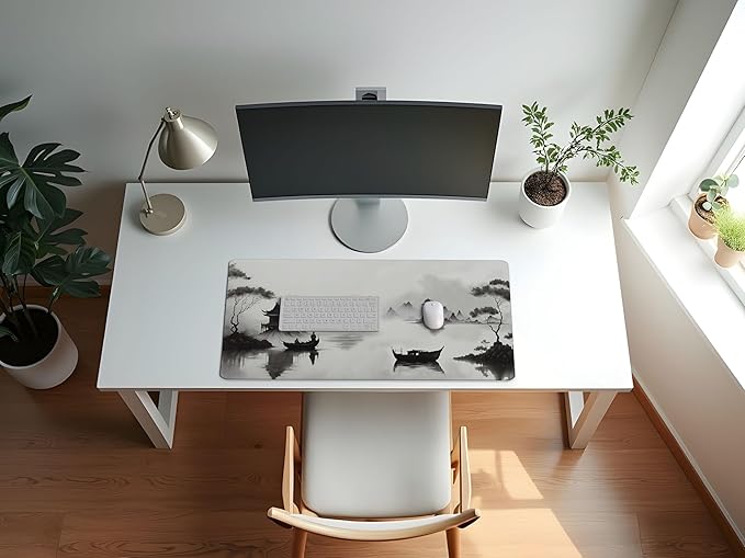 Sweet Jojo Designs Large Mouse Pad (Black and White Traditional Japanese) Desk Mat for Keyboard and Mouse Pads Gaming Mousepad Office Desk Accessories for Men &amp Women (Grey Asian Ink Wash Japa