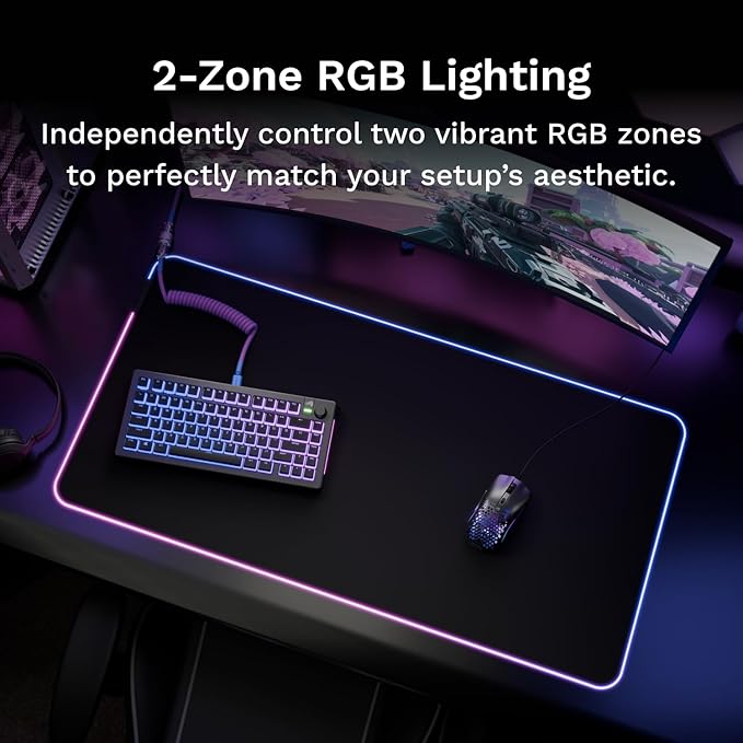 GLORIOUS Gaming Mouse Pad GMP 2 GLED - XL - 2-Zone RGB Lighting InfiniGlow RGB Stitchless Edge Premium Cloth Surface Grippy Rubber Base Optimised for Gaming - 18 x 14 x 0.1 - Large Desk Mat