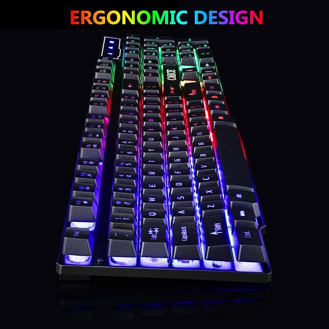 RGB Gaming Keyboard and Colorful Mouse ComboUSB Wired LED BacklightLetter GlowMechanical Feeling for Laptop PC Computer Game and Work