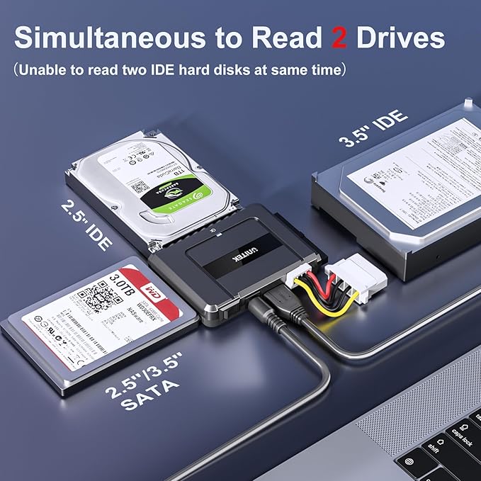 Unitek USB C to SATA 6Gbps IDE Adapter External Hard Drive Converter Kit for Universal 2.5/3.5 inch HDD/SSD Hard Drive Disk DVD-ROM/CD-ROM/CD-RW with USB C Connector &amp 12V/2A Power Adapter