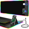 Mouse Pad with Foldable Phone Holder &amp Wireless Charger XXL RGB Gaming Mousepad 31.5x15.8 Large Desk Mat for Keyboard Black Desk Pad with Dual Qi Charging Station | 11 Colors 5 Modes | Waterpr