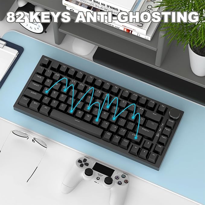 ATTACK SHARK Ajazz AK820 Mechanical Keyboard with CNC Knob Control75% Gasket Mount Keyboard and Detachable USB Wired Gaming Keyboard for Win/MacWhite LightNKROBlue Clicky Switch(Black)