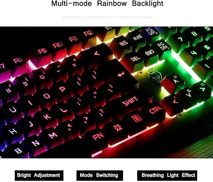 Gaming Keyboard and Mouse Combo Mechanical Gaming Keyboard RGB LED Rainbow Backlit Wired Keyboard for Laptop Gaming PC 104 Keys Black