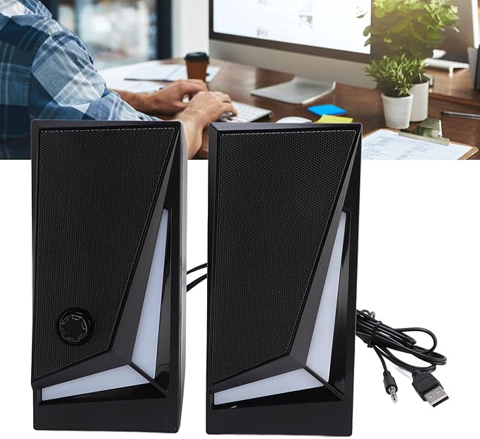 Computer Speakers PC Speakers with RGB 7 Dynamic Light Effects USB Powered PC Speakers with Loud Stereo Sound Headphone in for Desktop Laptop
