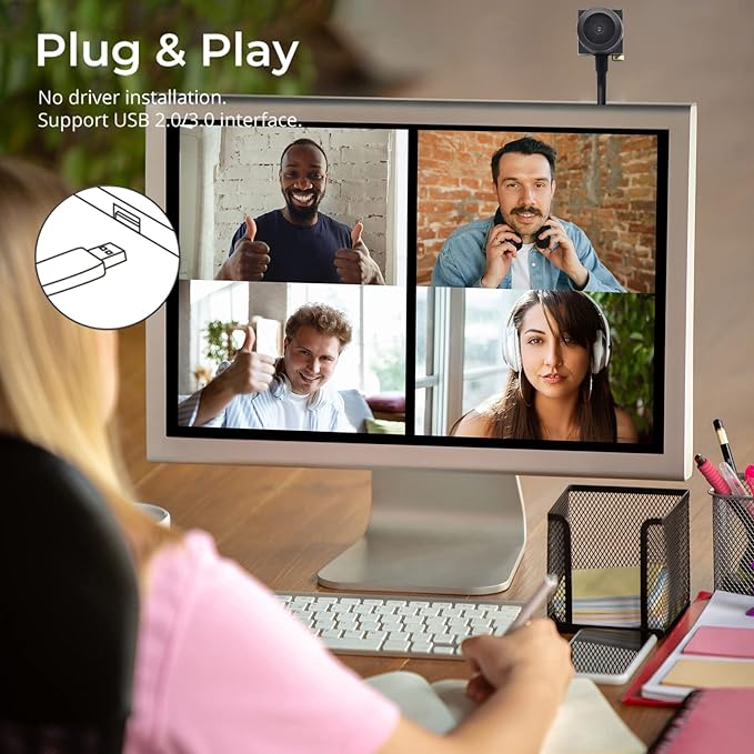 PEGATISAN 1080P Webcams Eye Contact Computer Camera Center Cam with Microphone 120°Wide-Angle Mini USB Cameras Webcam for Zoom/Skype/Teams Conferencing/Calling/Gaming Laptop