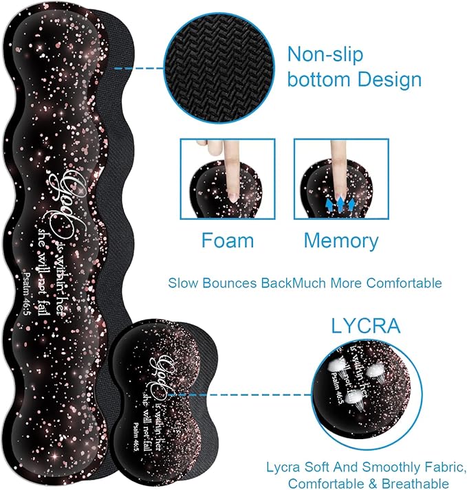 Large Mouse Pad with Wrist Support SetMemory Foam Keyboard Wrist Rest+Extended Gaming Mouse Pad+Ergonomic Mouse Wrist Rest Laptop Desk Writing Mat Psalm 46:5 Rose Gold Glitter Black Office Desk Pad