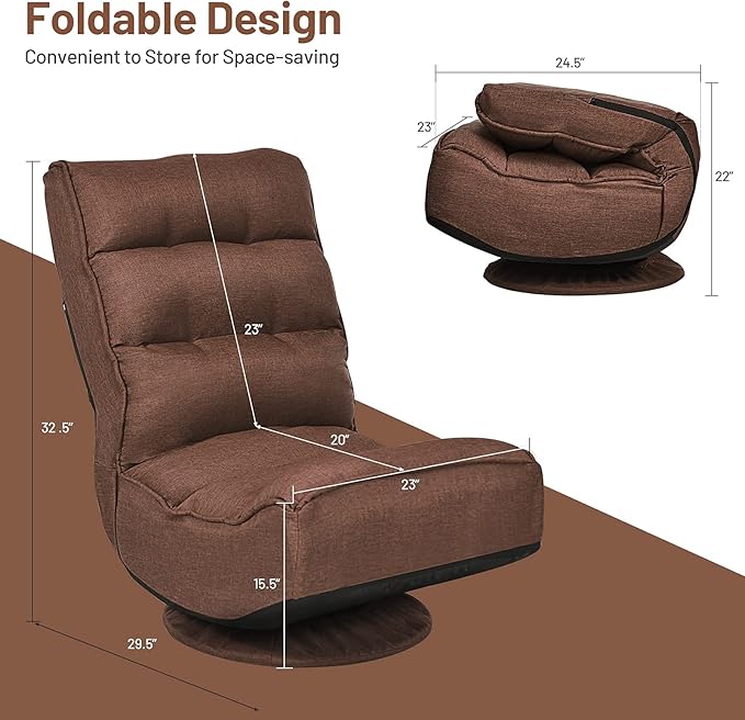 Giantex 360 Degree Swivel Gaming Chair 6 Position Adjustable Folding Floor Chair 300lb Spring Support Comfortable Padded Backrest Lazy Sofa Chair Game Rocker for Teens Adults (Coffee)