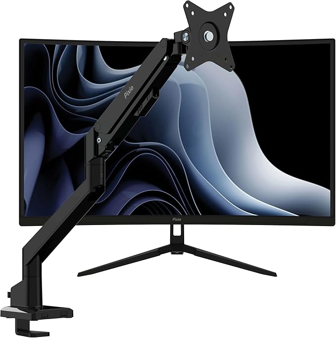 Pixio PXC279WAVE 27 inch 300Hz Refresh Rate FHD 1080p Resolution 1650R Curve Fast VA Panel 1ms GTG Response Time HDR Curved Gaming Monitor and PS1S Wave Black Single Monitor Arm