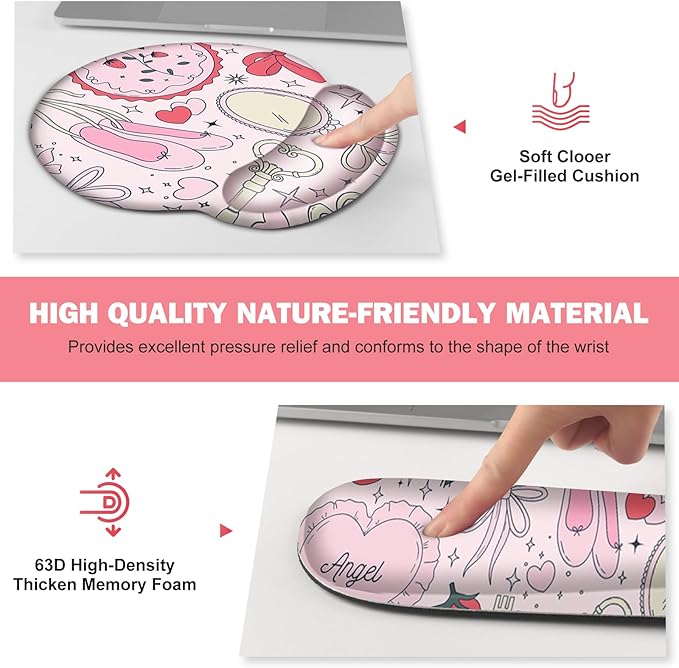 Gaming Mouse Pad Large Desk Mat Cute Desk Pad Protector 4in1 XXL Mousepad + Keyboard Wrist Rest+Mouse Wrist Rest+Coaster Set with Ergonomic Desk Pad for Home Office Computer Adorable Rose Bow