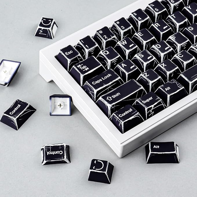Heykit PBT Keycaps - Japanese Manga Theme Keycaps for 60% 65% 75% 100% Keyboard 131 Keys Dye-Sub Custom Cherry Profile Keycap Minimalist Style Key Caps for Cherry MX Mechanical Keyboard Black