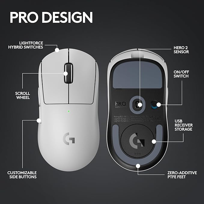 Logitech G PRO X Superlight 2 Lightspeed Wireless Gaming Mouse 8K Polling Lightweight LIGHTFORCE Hybrid Switches Hero 2 Sensor 888 IPS 44000 DPIUSB-C Charging PC &amp Mac (Renewed)
