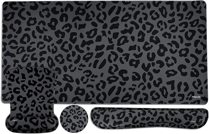 MOSISO Wrist Rest Support for Mouse Pad&ampKeyboard Set Ergonomic Large Leopard Grain Desk Mat&ampCoaster Set Non-Slip Mousepad&ampPain Relief&ampEasy Typing Cushion with Memory Foam for Home Of