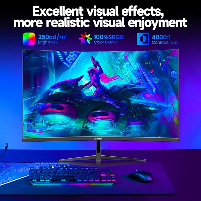 Gawfolk 32 Inch Curved Gaming Monitor 240Hz 1800R PC Monitor Full HD 1080P Frameless Computer Dispaly with Freesync and Eye Care Technology Wall Mountable