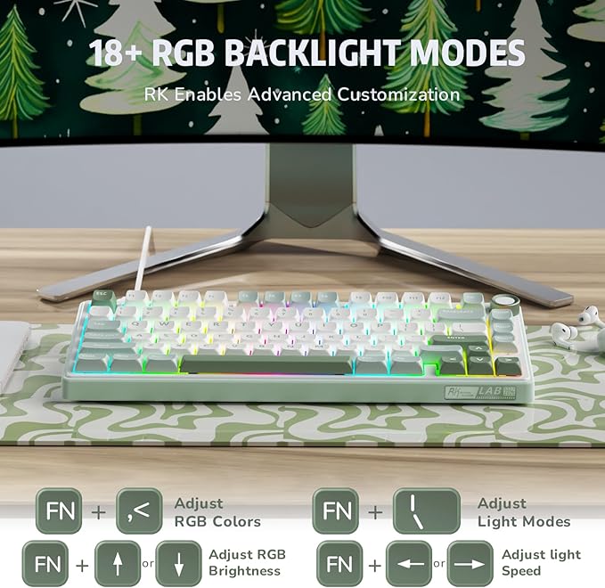 RK ROYAL KLUDGE R75 Mechanical Keyboard Wired with Volume Knob 75% Keyboard Gasket Mounted RGB Backlit Creamy Keyboard with MDA Profile PBT Keycaps Hot Swappable Pre-lubed Tactile Switch