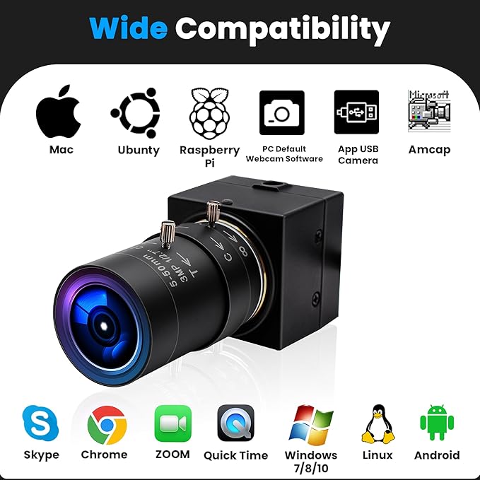 4K USB Camera - 10X Optical Zoom Ultra HD 2160P IMX415 Sensor Plug and Play for Windows Linux Mac Raspberry Pi