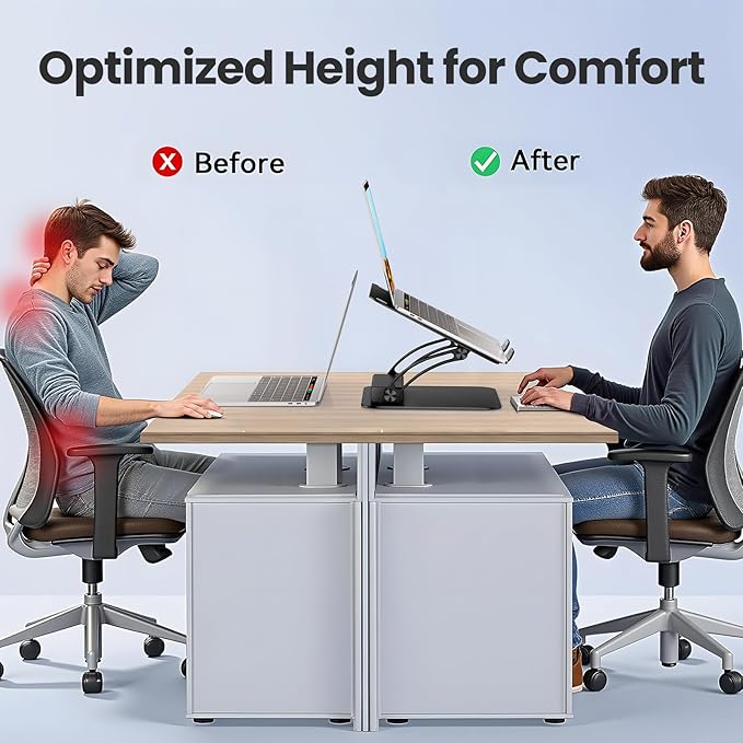 tounee Laptop Stand with Detachable USB-C Hub 100W PD Charging 4K@60Hz HDMI 3 USB Ports Ergonomic Laptop Holder Docking Station for 10-17 Laptops MacBook &amp More (Black)