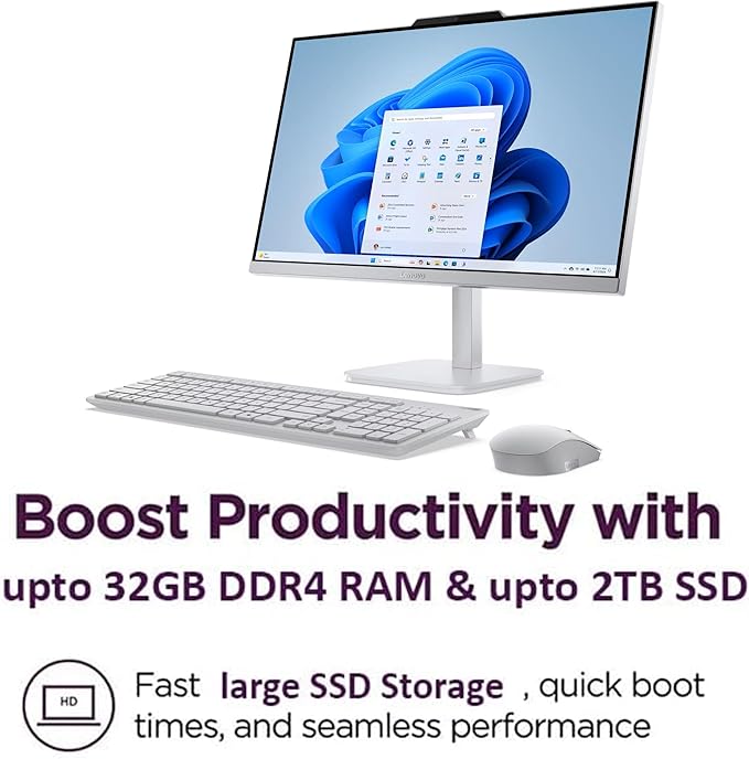 Lenovo 24 FHD All-in-One Desktop Computer for Home &amp Office Intel Processor HDMI WiFi 6 Bluetooth 5.2 Business AIO Vent-Hear Wireless Keyboard &amp Mouse Windows 11 (8GB RAM | 256GB SSD)