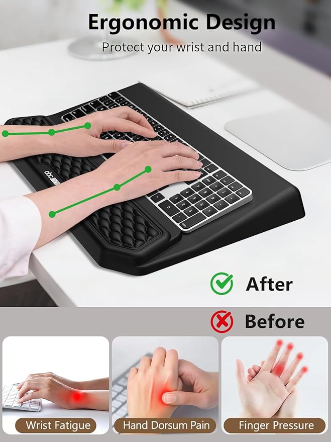 2-in-1 Ergonomic Keyboard Stand with Wrist Rest Comfy Keyboard Riser Holder with Massage Design Black