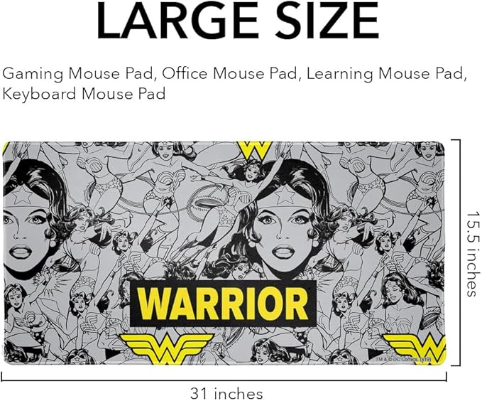 Wonder Woman Warrior Pattern Large Gaming Mouse Pad Desk Mat with Stitched Edges Non-Slip Base for Gamer Home and Office 31.5 x 15.7