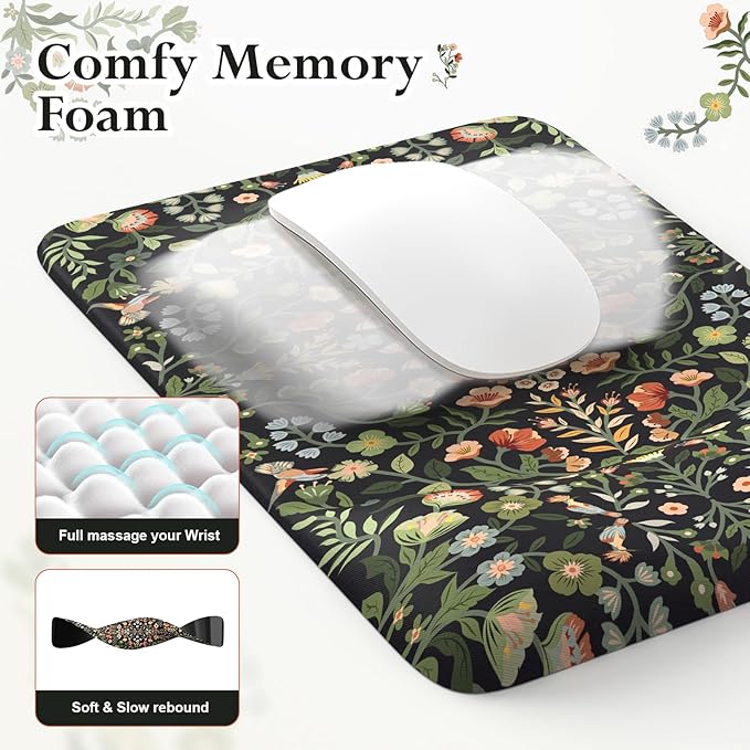 iLeadon Mouse Pad Set Non Slip Office Desk Mat Soft Keyboard Wrist Rest and Mouse Pad Set Non Slip Gaming Desk Mat and Wrist Pad for Keyboard with Coaster for Women Home (Black)