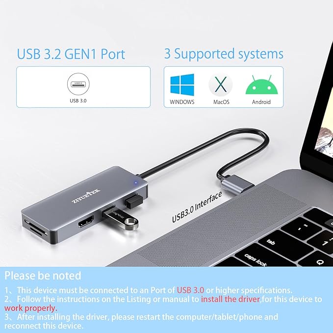 USB to HDMI Adapter 5-in-1 USB hub 3.0 with HDMI 1080p for Extended Monitor PC Laptop Desktop 2 USB Ports SD and Micro SD Card Reader Support Windows MACOS