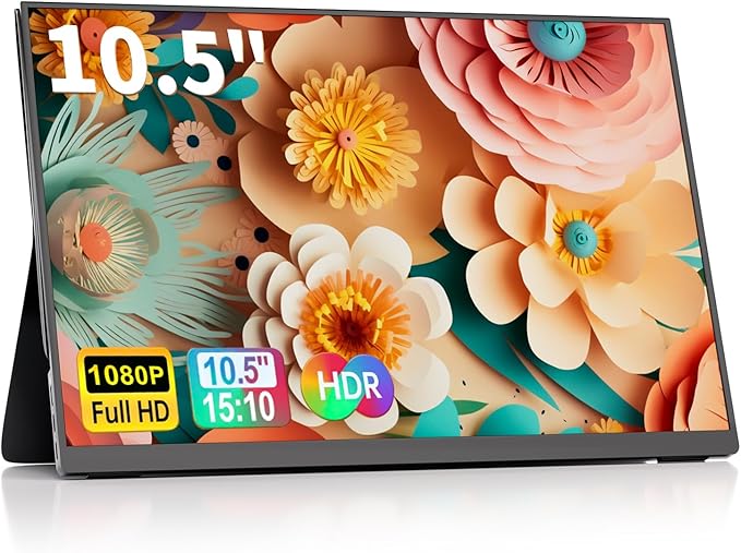 10.5''Portable Monitor for latop 2K FHD 60HZ Laptop Monitor ScreenUSB-C and HDMI Inputs Ultra-Slim IPS Panel with HDR and Premium Smart Cover &amp Speakers for LaptopPCPhonePS4/5SwitchMacXbo