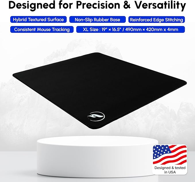 Odin Infinity V2 XL Gaming Mouse Pad - Hybrid Textured Cloth Stitched Edges Non-Slip Base 19 x 16.5 inches Black