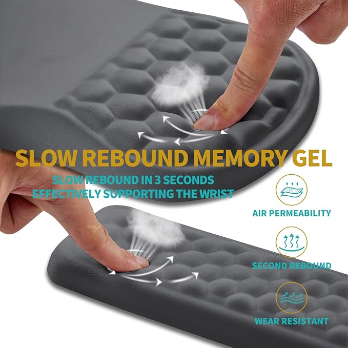 Hokafenle 2 in 1 Ergonomic Mouse Pad Wrist Support &amp Wrist Rest for Computer Keyboard Set with Relieve Carpal Tunnel Pain Massage Bulge and Full Memory Gel Design (2In1 Set Dark Gray)