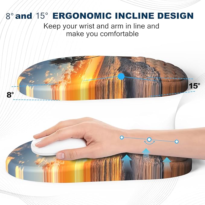Ergonomic Mouse Pad and Keyboard Wrist Rest with Massage Design Space-Saving Mouse Pad Wrist Support Memory Foam Wrist Rest with Non-Slip PU Base for Computer Desk Beach