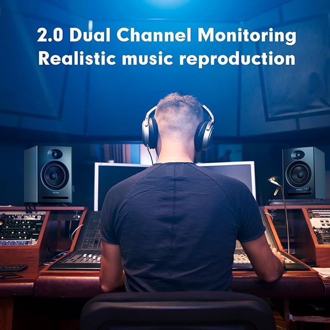 Ortizan C7 Dual-Mode 2.0 Studio Monitors Active Monitor Speakers for Near Field Music Production Bluetooth 5.3 Wireless Computer PC Monitor Gaming Bookshelf Speakers(Pair Black)