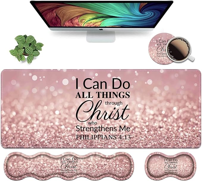 Ergonomic Keyboard Wrist Rest &amp Mouse Pad Wrist Rest SetLarge XXL Gaming Desk Mat 31.5x 11.8 Non-Slip BaseMemory Foam Easy Typing Pain Relief for Office &amp HomeQuote Bible Verse Philippi