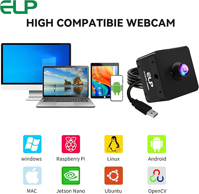 ELP High Speed 4K 60FPS USB Camera for Computer Mini UVC 2160P USB3.0/2.0 Lightburn Cameras for Windows Linux Mac Pi Fast Frame Wide Angle 100°(H) IMX678 Webcam for PC Laptop Jetson Nano