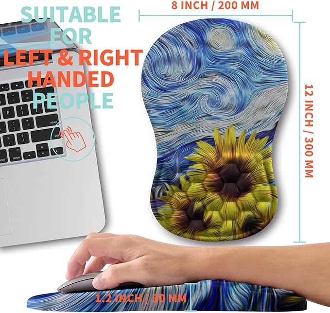 Ergonomic Mouse Pad Wrist Support with Memory Foam Massage Bulge Carpal Tunnel Pain Relief Mousepad Wrist Rest for Mouse(12x8 inchSunflower)