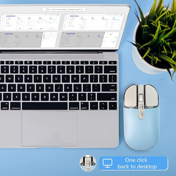 YOCUNKER Wireless Mouse 2.4G Rechargeable Silent Slim Computer Mouse with USB Receiver 3 DPI Back to Desktop Button Cordless Mice for PC Laptop Computer Desktop Windows Mac OS Office (Blue)