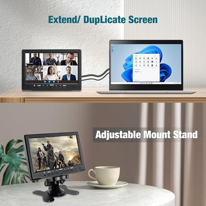 7 inch Small Monitor TFT LCD Display 1024X600 HDMI Mini Portable Screen for PC/TV/Camera/Gaming/Raspberry Pi