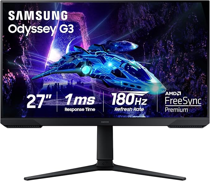 Samsung 27-Inch Odyssey G3 (G30D) Series FHD Gaming Monitor 1ms 180Hz AMD FreeSync Adjustable Stand Black Equalizer Virtual Aim Point Eye Saver Mode Flicker-Free LS27DG302ENXZA