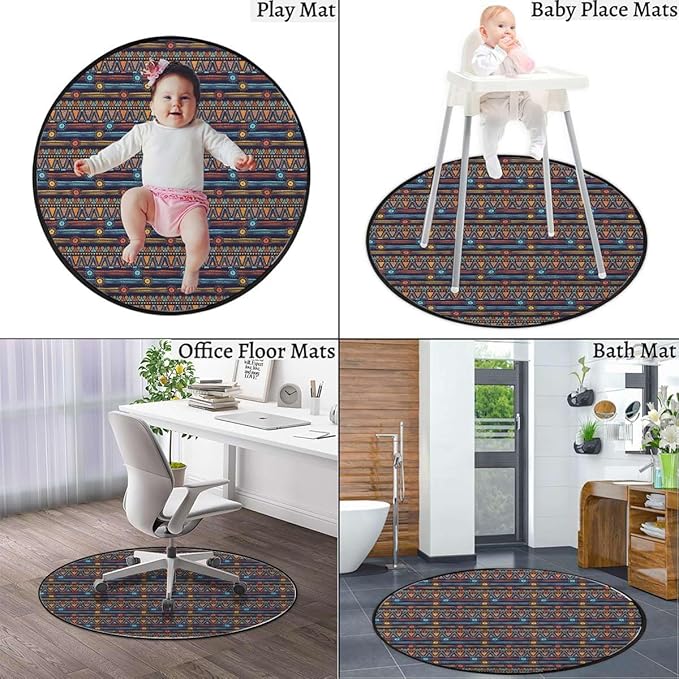 Multi Round mat Office Chair Mat Hardwood Floor mat Round Chair Cushion for Office and Home Decoration Chair Cushion Tribal Style Motif with Sun Figure Ancient Diameter 59 in