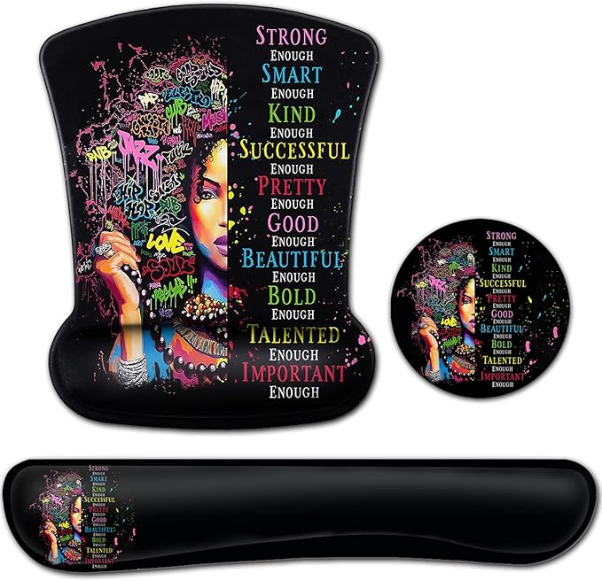 Ergonomic Mouse Pad with Wrist Support Gel MousePads Comfortable Wireless Mouse pad Pain Relief Mousepad with Non-Slip Rubber Base African American Woman Black Women