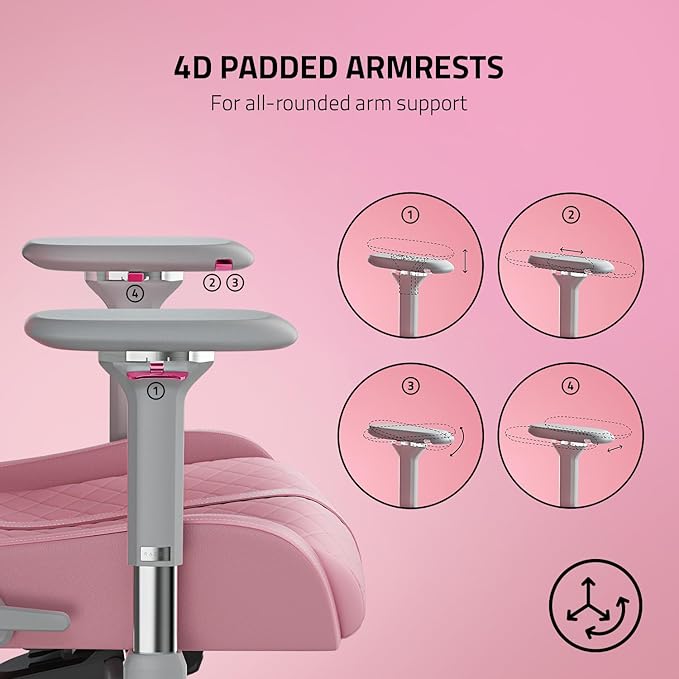 Razer Enki Gaming Chair: All-Day Comfort - Built-in Lumbar Arch - Optimized Cushion Density - Dual-Textured Eco-Friendly Synthetic Leather - Reactive Seat Tilt &amp 152-Degree Recline - Pink