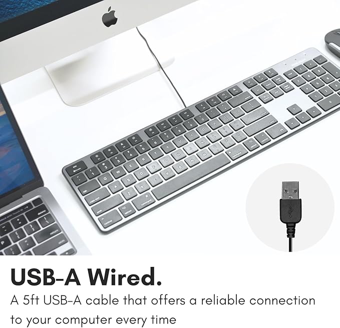 Macally Slim USB Wired Keyboard for Mac - Compatible Full Size Apple Keyboard with 104 Key Layout &amp 16 Shortcut Keys - Scissor Keycaps for Tactile Typing for Mac mini MacBook Pro/Air iMac