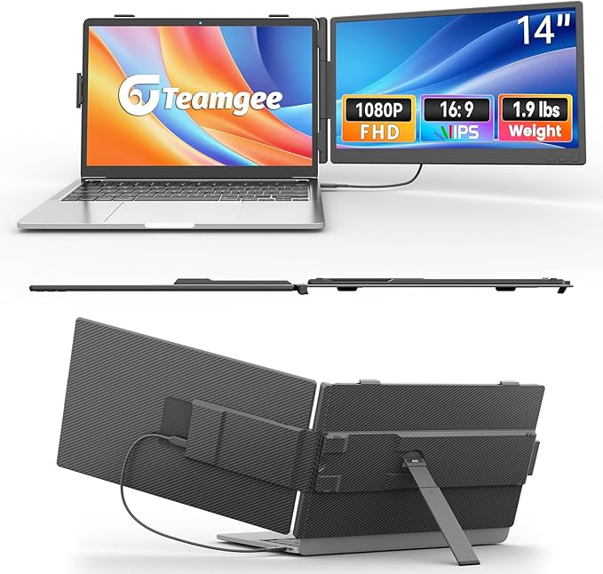 Teamgee 14 Inch Laptop Screen Extender 1080P FHD Laptop Monitor Extender Portable Monitor for Laptops 13-17.3 with USB-C/HDMI Port Plug &amp Play for Windows/Mac/Android/Switch/PS5