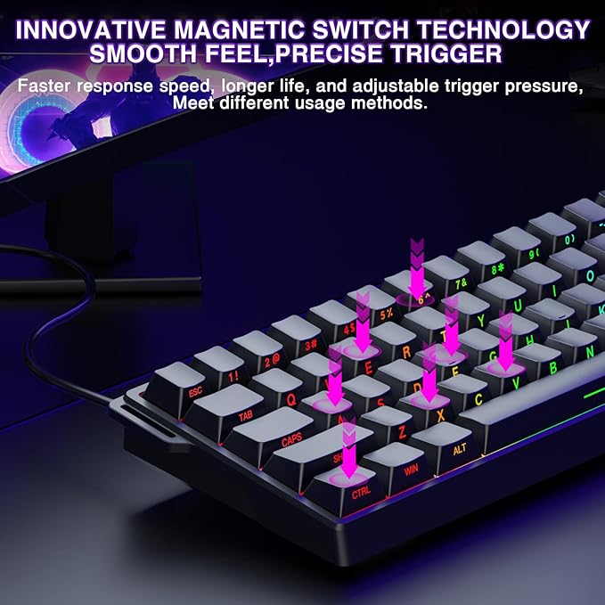 Aula WIN60 HE - 60% Mechanical Gaming Keyboard Wired Magnetic Switch Hot Swappable Adjustable Actuation Rapid Trigger Mode 8000 Hz Polling Rate RGB Small Keyboard 60 Percent Compact Design for PC