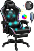 Massage Gaming Chair Racing Computer Desk Office Chairwith speakers and LED Linghts with Headrest Lumbar Support footrest and Adjustable Armrests360° Swivel 135° Reclining  300LB Metal BaseBlack